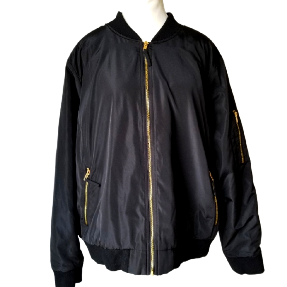 NWT Lane Bryant Women's Plus Bomber Jacket Gold Hardware Pockets Hipster 22/24W